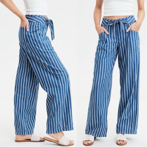 American Eagle Outfitters Pants - American Eagle Outfitters Blue + White Striped Wide Leg Pants